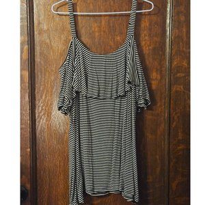 Penningtons Black & White Stripe Cold Shoulder Plus Size Top